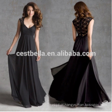 Modern Victorian Empire Black Prom Vestido Pavimento Comprimento Vestido de noite Vestido de gordo preto